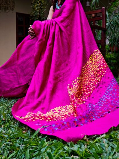 Calyz Pink Linen Saree with Collage Technique - Image 4
